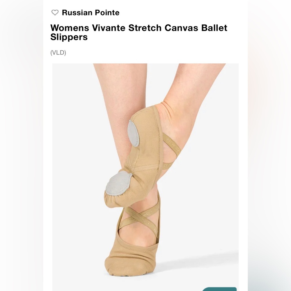 Russian Pointe Vivante Stretch Canvas slipper size 6 Tan